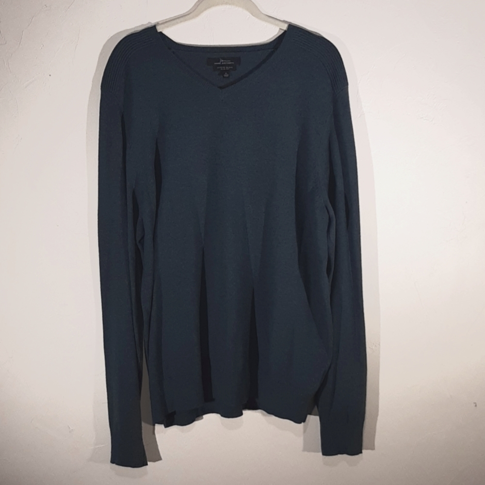 Marc Anthony XL Cashmere Merino Wool V Neck Sweater Blue Green Luxury Blend